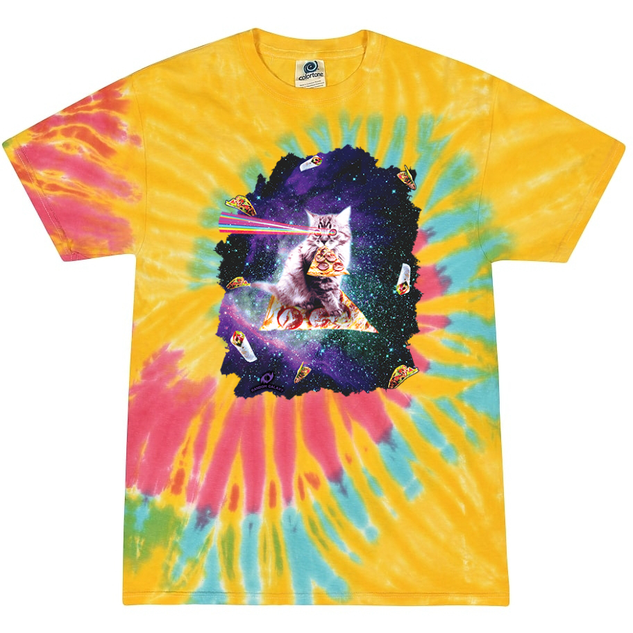 Space Cat with Rainbow Laser Eyes  Tie-Dye T-Shirt