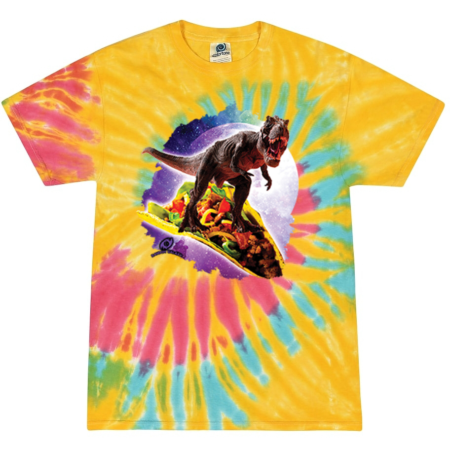 Galactic T-Rex on Taco Tie-Dye T-Shirt