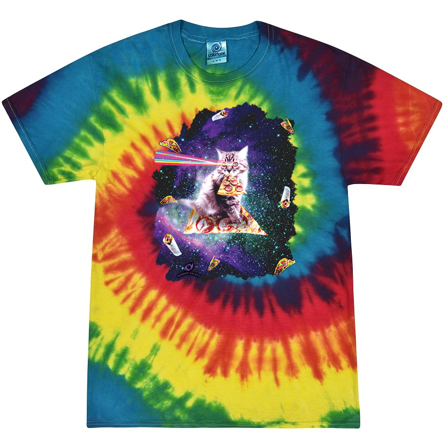 Space Cat with Rainbow Laser Eyes  Tie-Dye T-Shirt