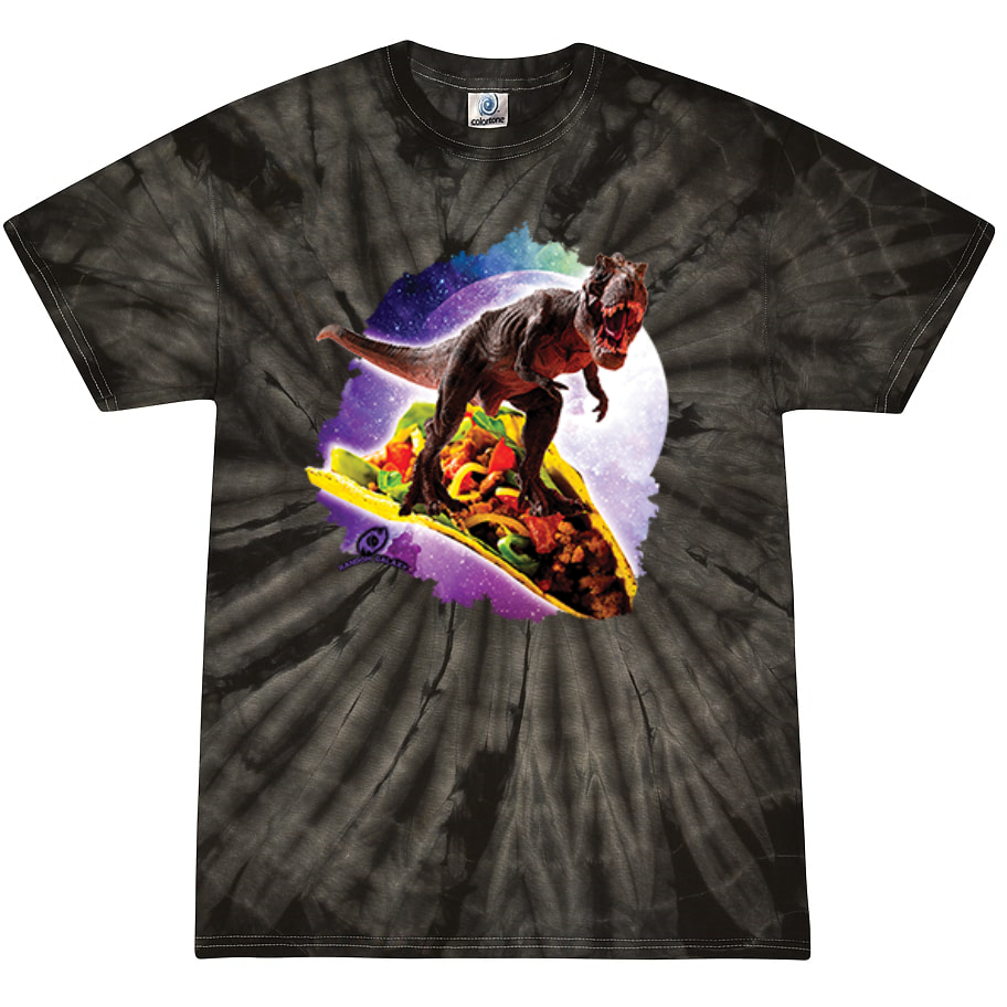 Galactic T-Rex on Taco Tie-Dye T-Shirt