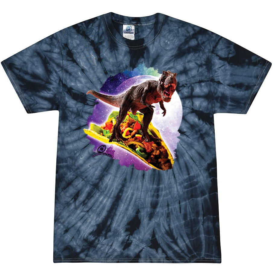 Galactic T-Rex on Taco Tie-Dye T-Shirt