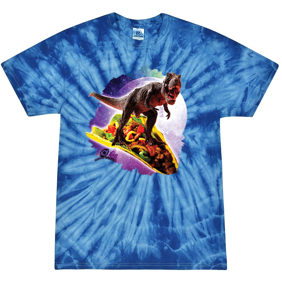 Galactic T-Rex on Taco Tie-Dye T-Shirt