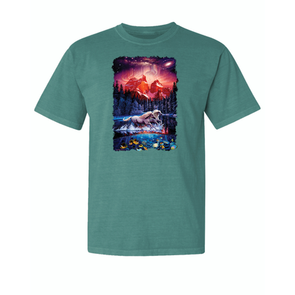 Colorful Horses in the Forest  Garment-Dyed Washed Look Short Sleeve T-Shirt