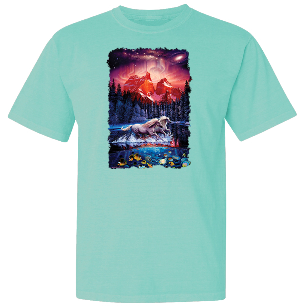 Colorful Horses in the Forest  Garment-Dyed Washed Look Short Sleeve T-Shirt
