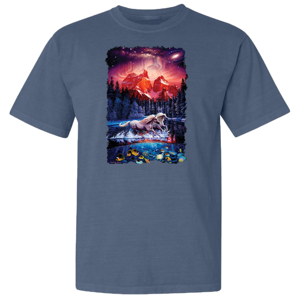 Colorful Horses in the Forest  Garment-Dyed Washed Look Short Sleeve T-Shirt