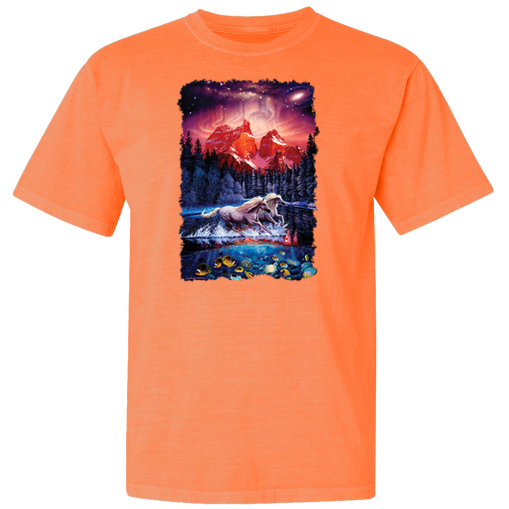 Colorful Horses in the Forest  Garment-Dyed Washed Look Short Sleeve T-Shirt