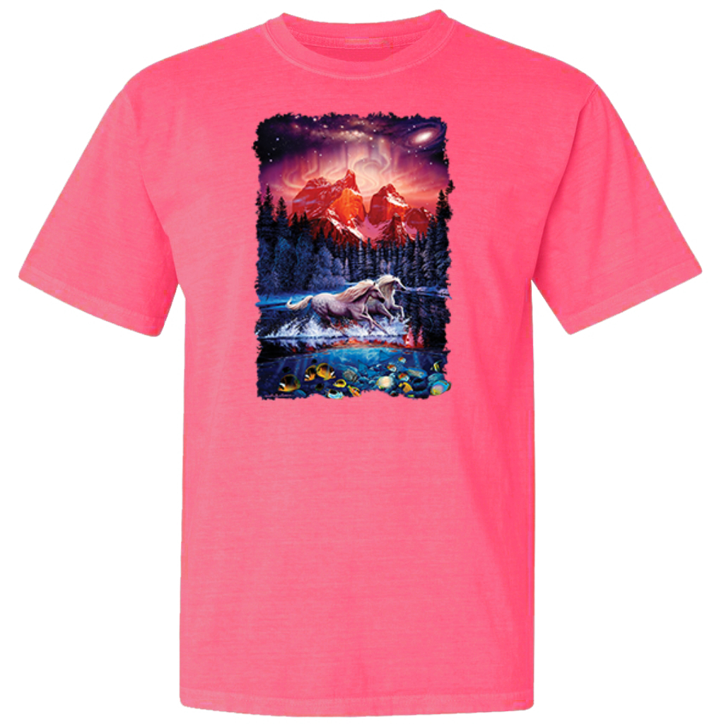Colorful Horses in the Forest  Garment-Dyed Washed Look Short Sleeve T-Shirt