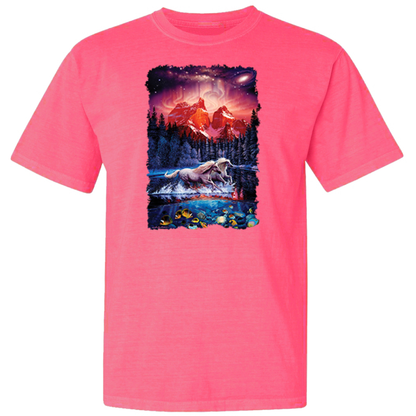 Colorful Horses in the Forest  Garment-Dyed Washed Look Short Sleeve T-Shirt