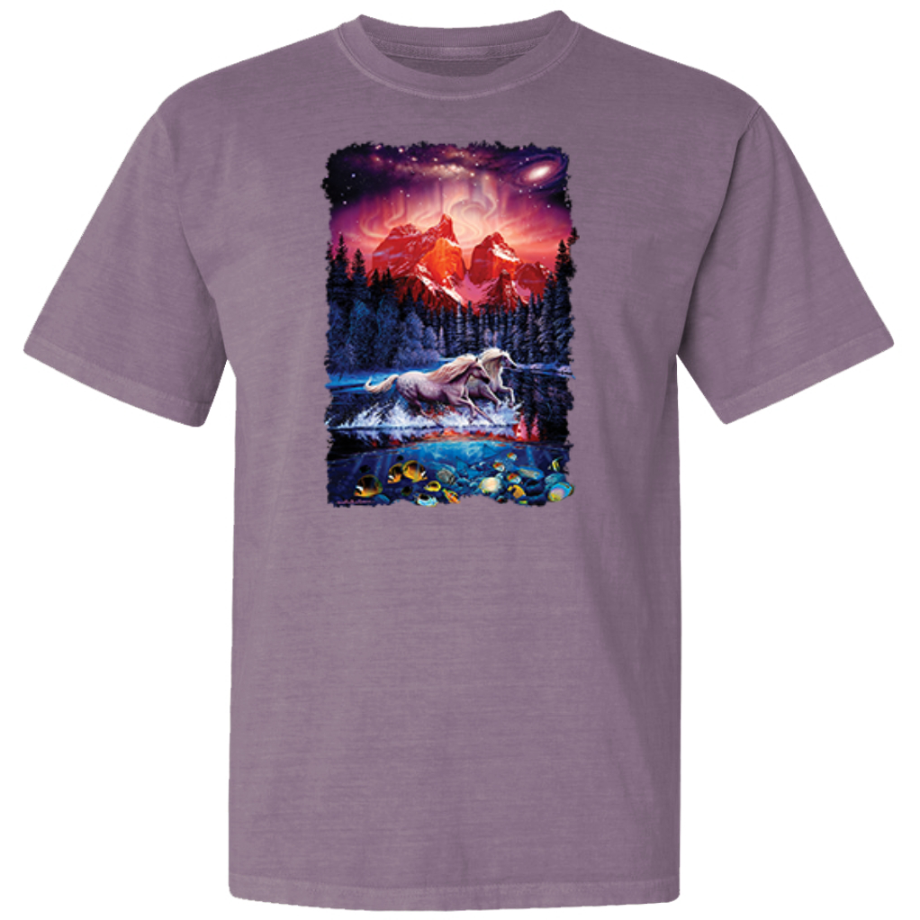 Colorful Horses in the Forest  Garment-Dyed Washed Look Short Sleeve T-Shirt