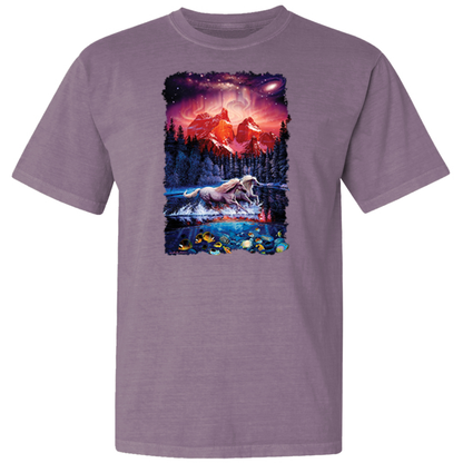 Colorful Horses in the Forest  Garment-Dyed Washed Look Short Sleeve T-Shirt