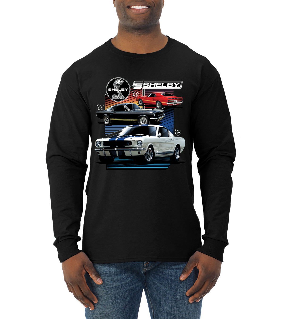 Shelby 65 Powered by Ford Motors Mustang Logo Emblem  Cars and Trucks Mens Long Sleeve Shirt