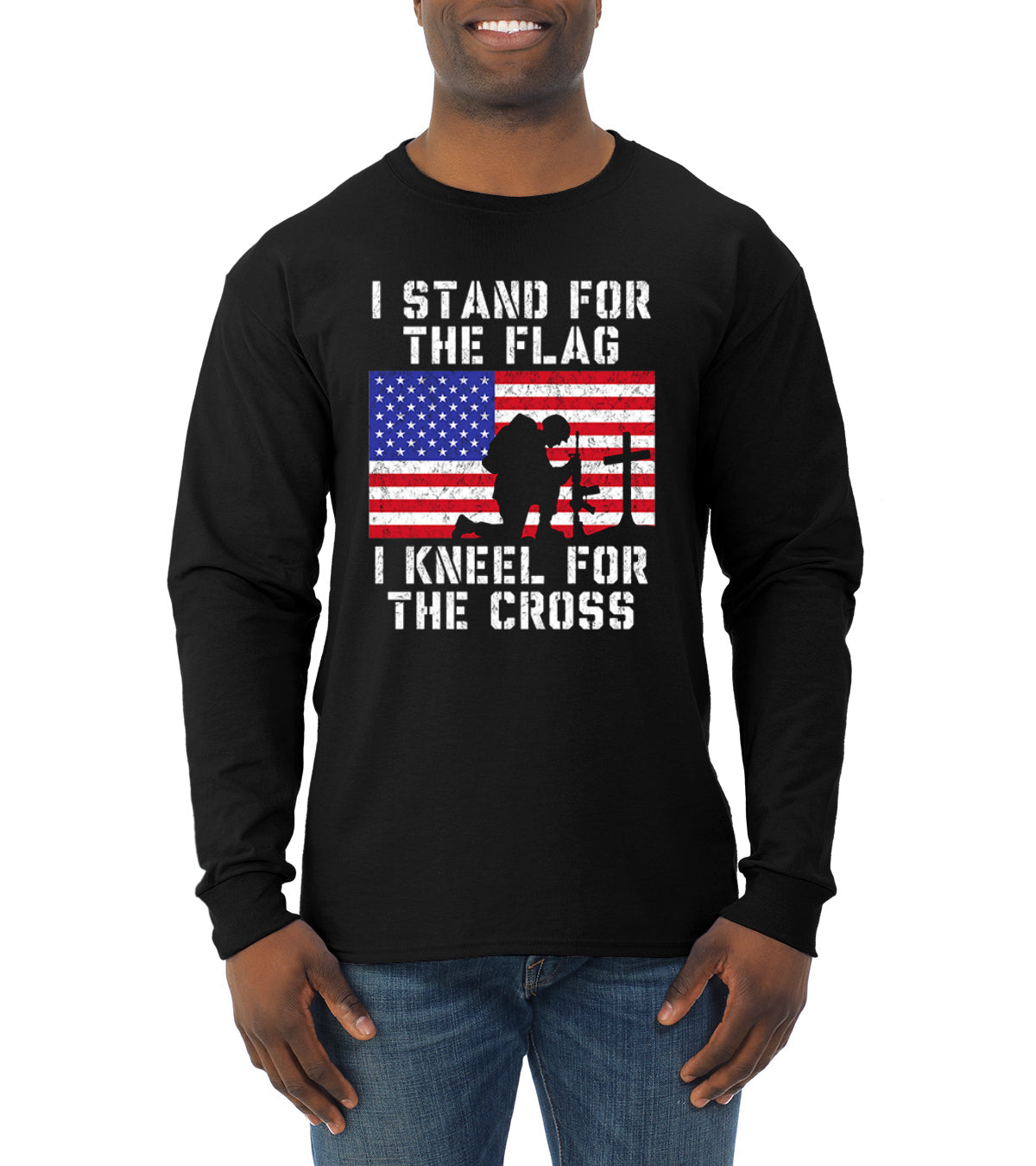 I Stand for The Flag I Kneel for The Cross  Americana / American Pride Mens Long Sleeve Shirt