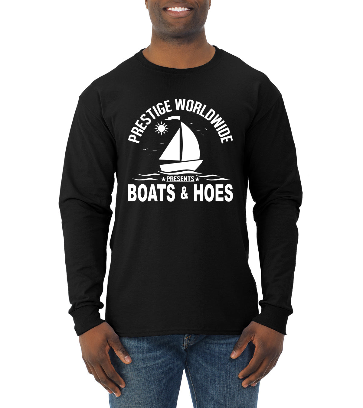 Prestige Worldwide Funny Boats and Hoes Pop Culture Mens Long Sleeve Shirt