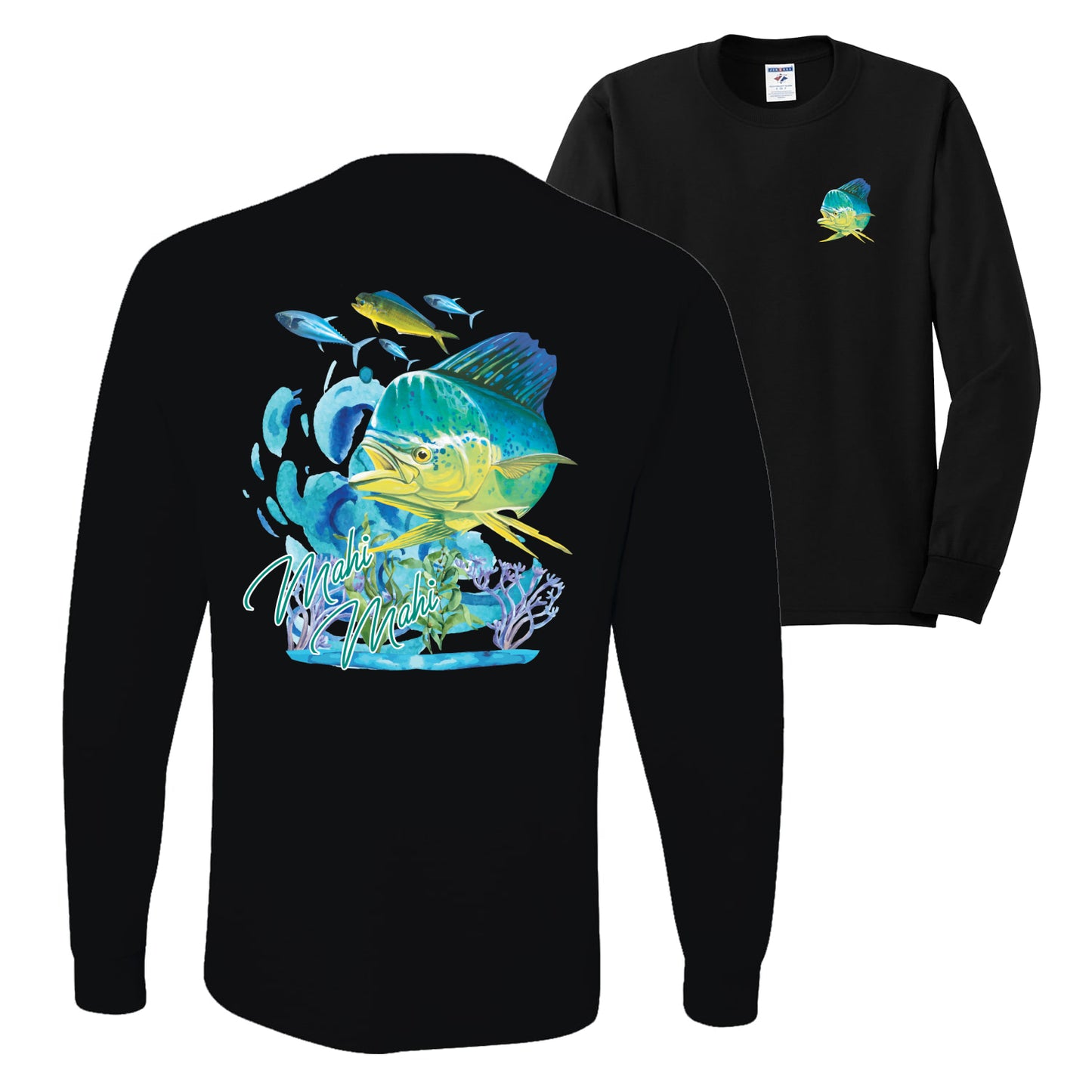Classic Fresh Mahi Classic Nautical Fish Front & Back Fishing Mens Long Sleeve Shirt