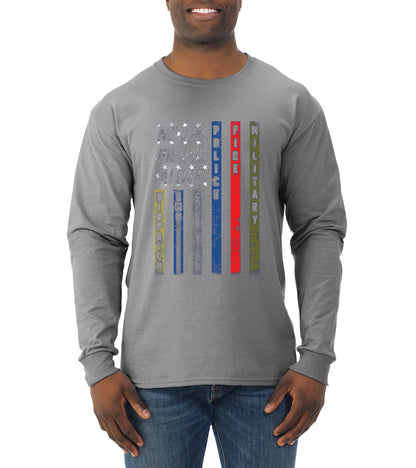 First Responder T Shirt Dispatcher EMS Corrections Police Fire Military Unity T-shirt American Flag Tee Pop Culture Mens Long Sleeve Shirt