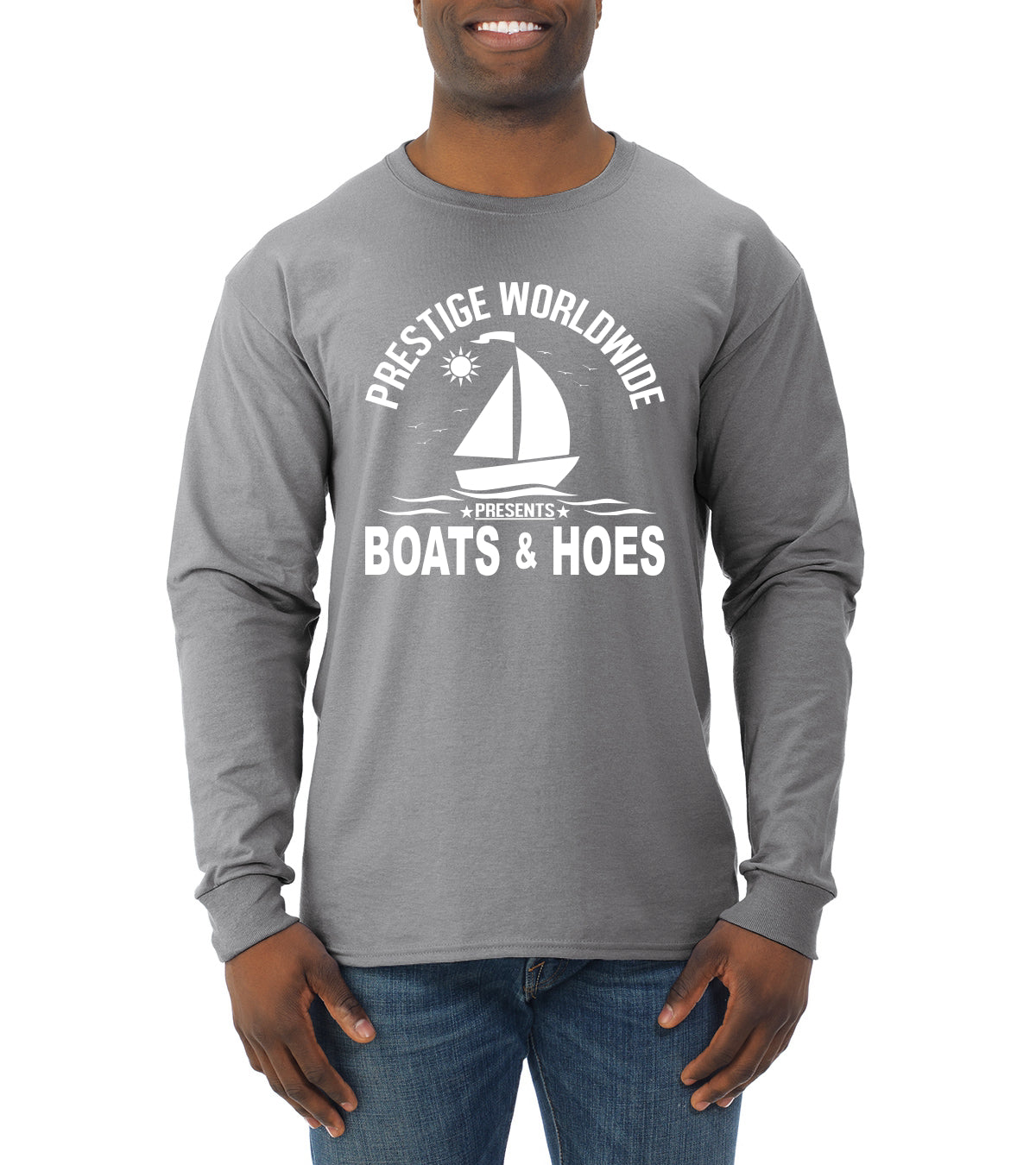 Prestige Worldwide Funny Boats and Hoes Pop Culture Mens Long Sleeve Shirt