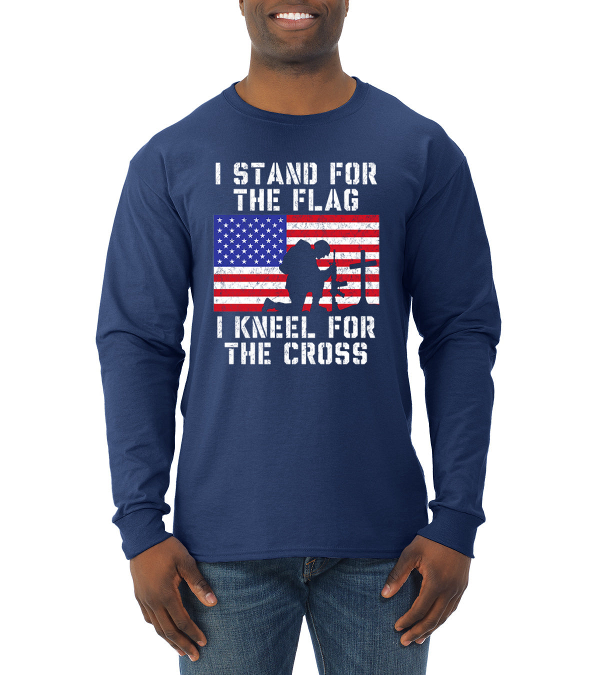 I Stand for The Flag I Kneel for The Cross  Americana / American Pride Mens Long Sleeve Shirt