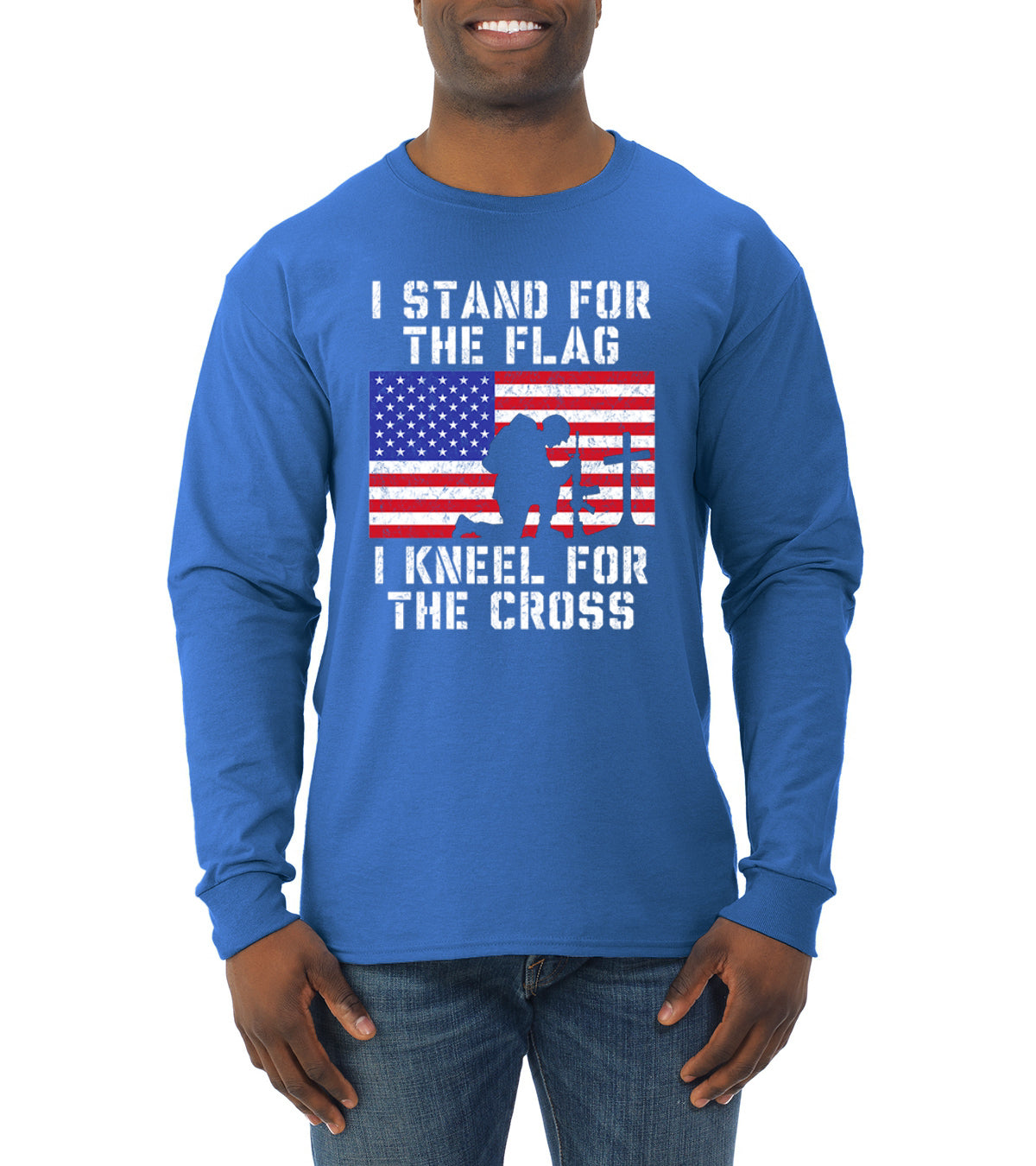 I Stand for The Flag I Kneel for The Cross  Americana / American Pride Mens Long Sleeve Shirt