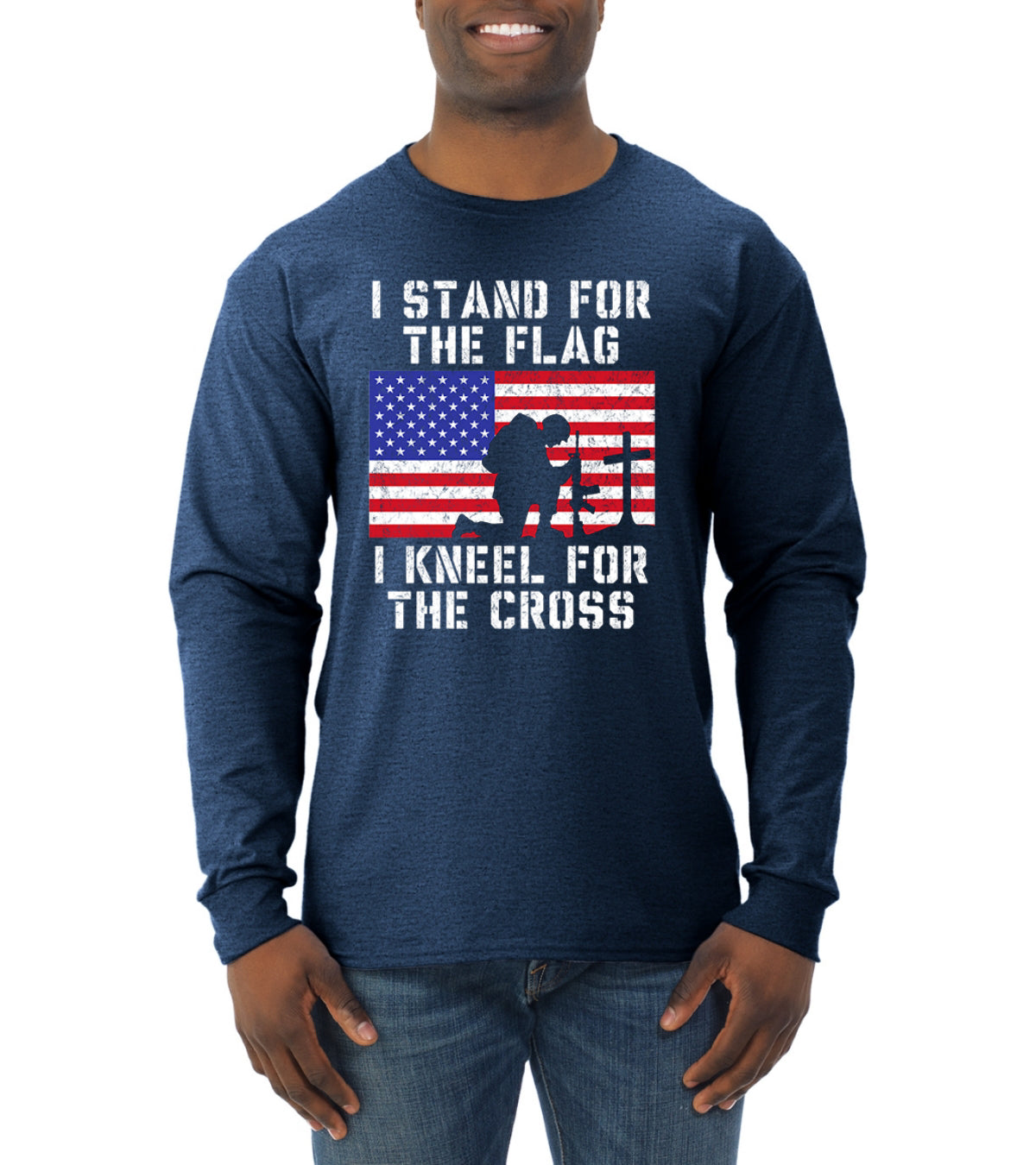 I Stand for The Flag I Kneel for The Cross  Americana / American Pride Mens Long Sleeve Shirt