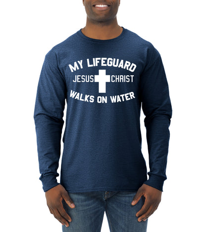 My Lifeguard Walks on Water Jesus Christ Bible Inspirational/Christian Mens Long Sleeve Shirt