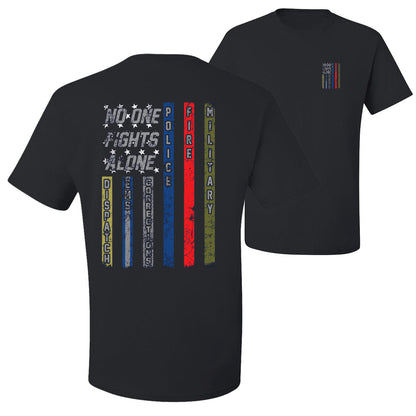 No One Fights Alone First Responder T Shirt Dispatcher EMS Corrections Police Fire Military Unity T-Shirt American Flag Tee Patriotic Eagle men Graphic T-Shirt