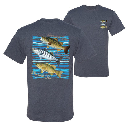 Largemouth Striped Smallmouth Big Bass Fish Front & Back Fishing men Graphic T-Shirt