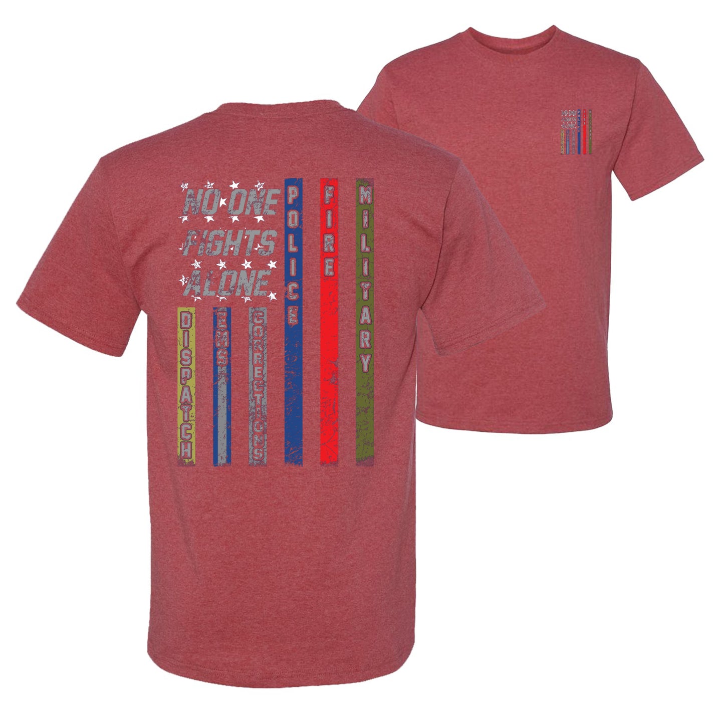 No One Fights Alone First Responder T Shirt Dispatcher EMS Corrections Police Fire Military Unity T-Shirt American Flag Tee Patriotic Eagle men Graphic T-Shirt