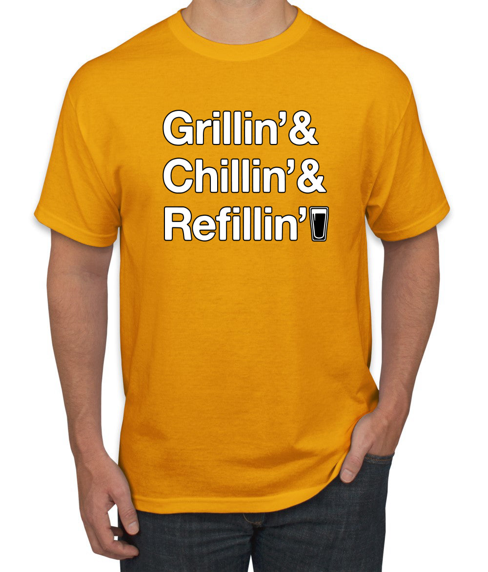 Grillin Chillin and Refillin Funny BBQ Beer Drinking men Graphic T-Shirt