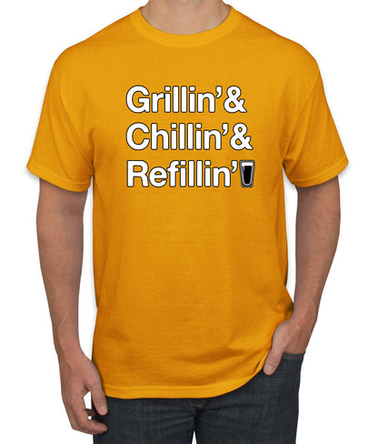 Grillin Chillin and Refillin Funny BBQ Beer Drinking men Graphic T-Shirt