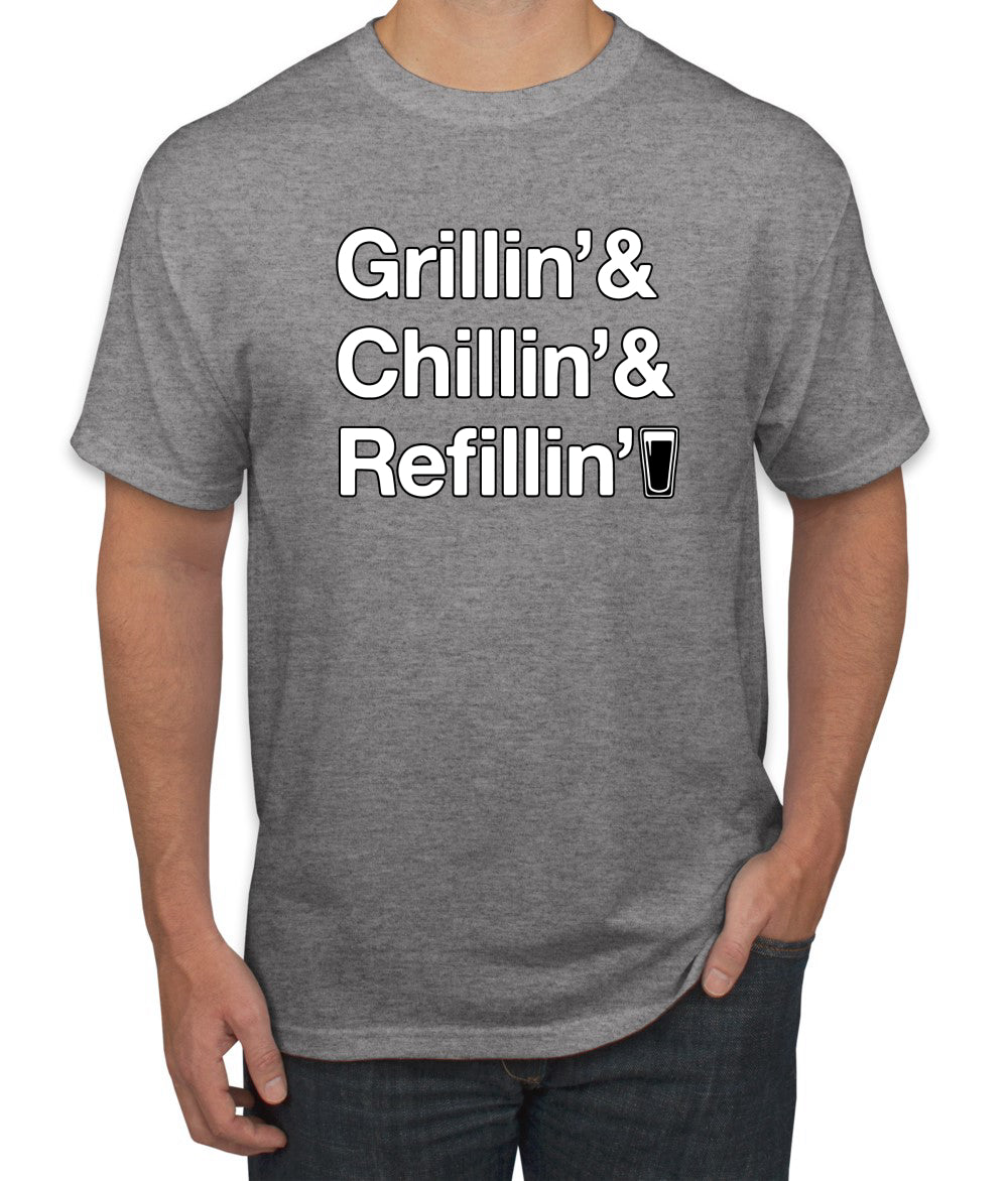 Grillin Chillin and Refillin Funny BBQ Beer Drinking men Graphic T-Shirt