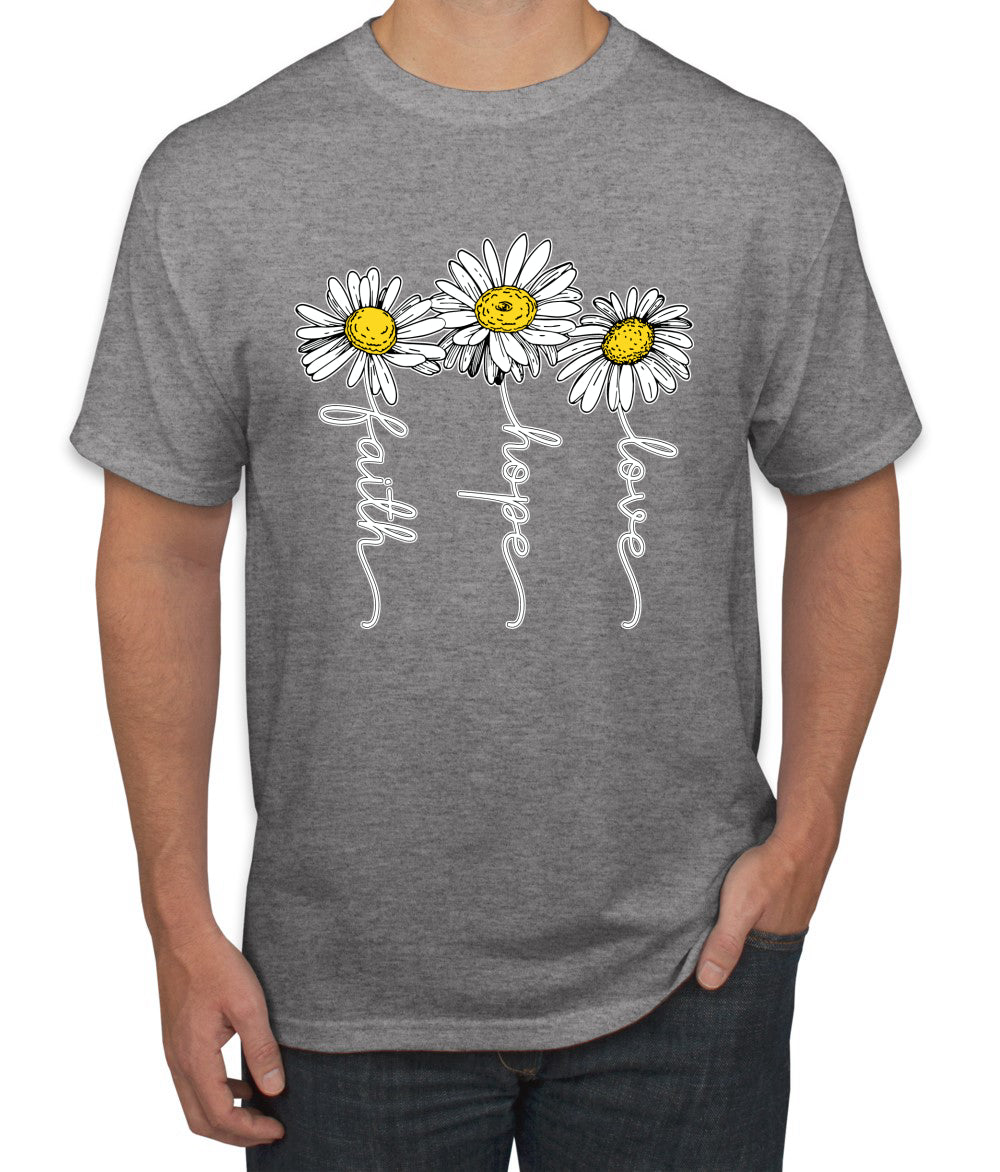 Faith Hope Love Daisy Flower Christian God Religious Inspirational/Christian men Graphic T-Shirt