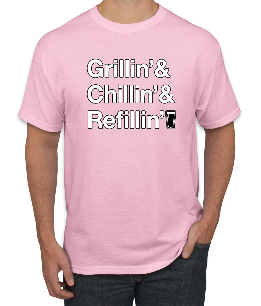 Grillin Chillin and Refillin Funny BBQ Beer Drinking men Graphic T-Shirt