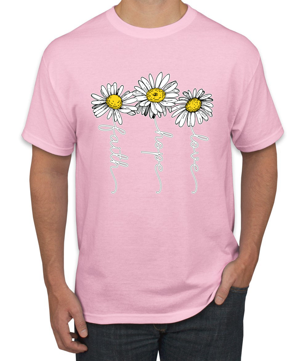 Faith Hope Love Daisy Flower Christian God Religious Inspirational/Christian men Graphic T-Shirt