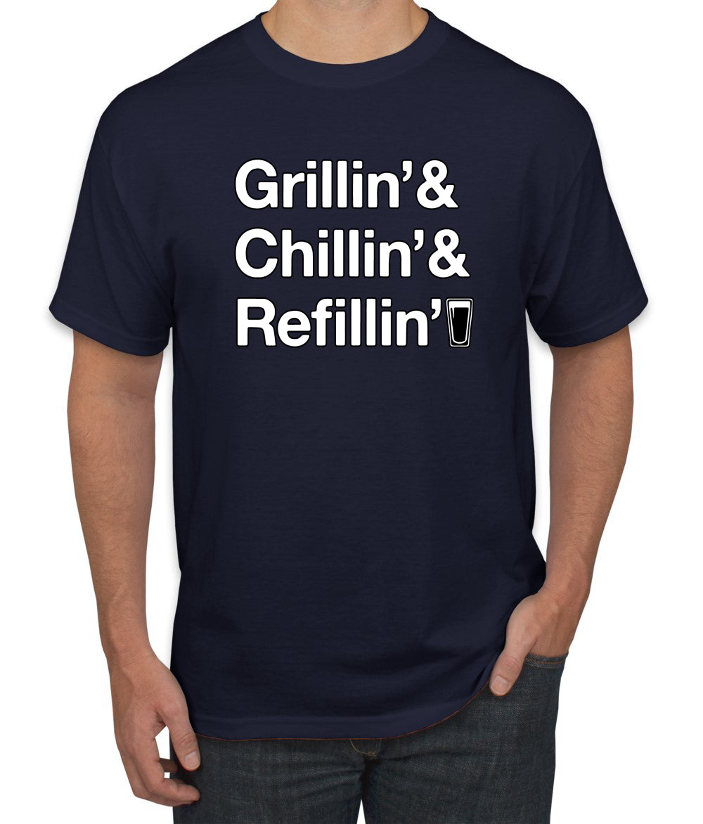 Grillin Chillin and Refillin Funny BBQ Beer Drinking men Graphic T-Shirt