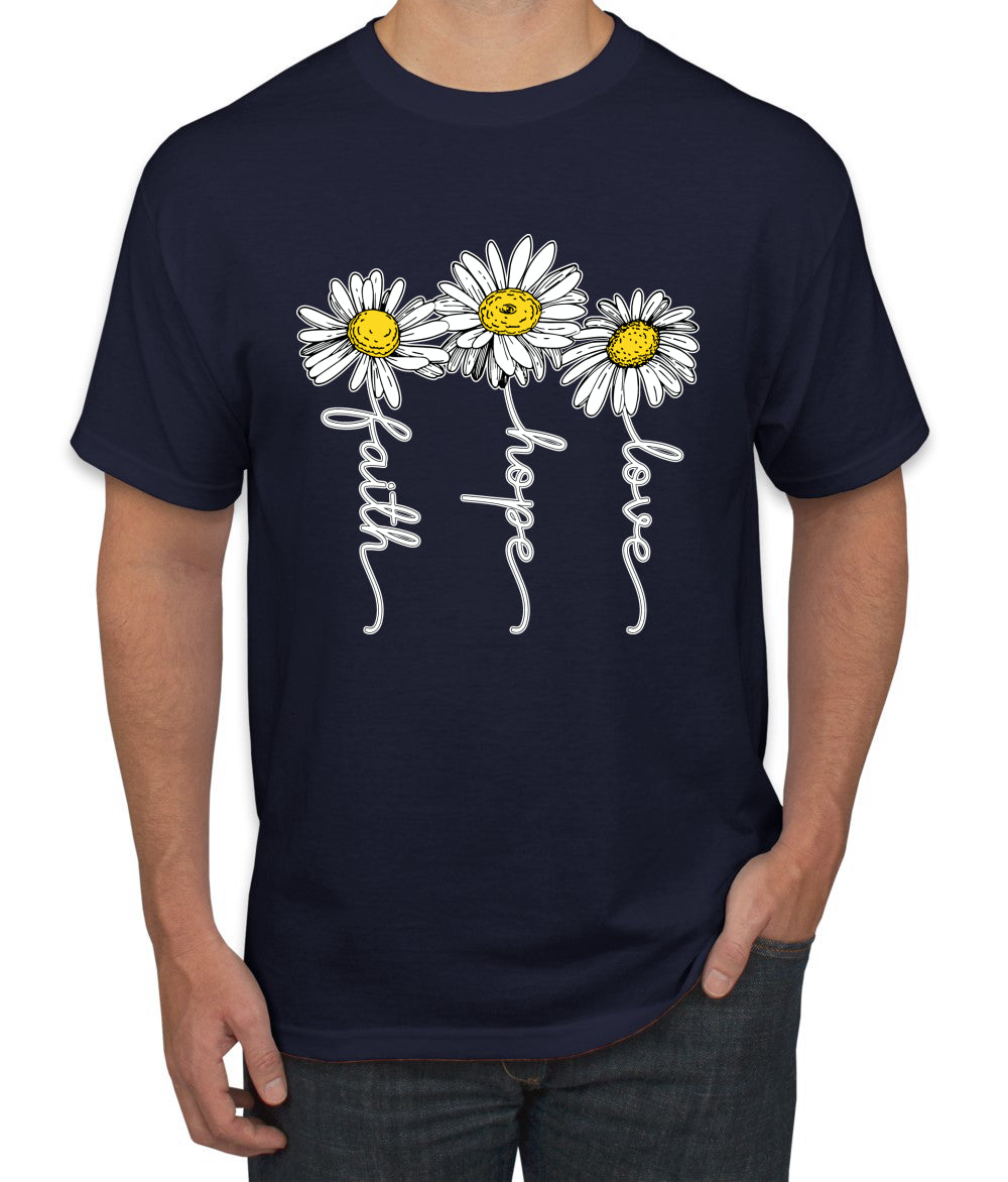 Faith Hope Love Daisy Flower Christian God Religious Inspirational/Christian men Graphic T-Shirt