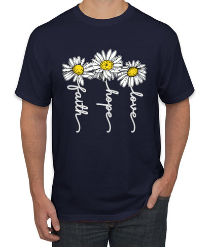 Faith Hope Love Daisy Flower Christian God Religious Inspirational/Christian men Graphic T-Shirt