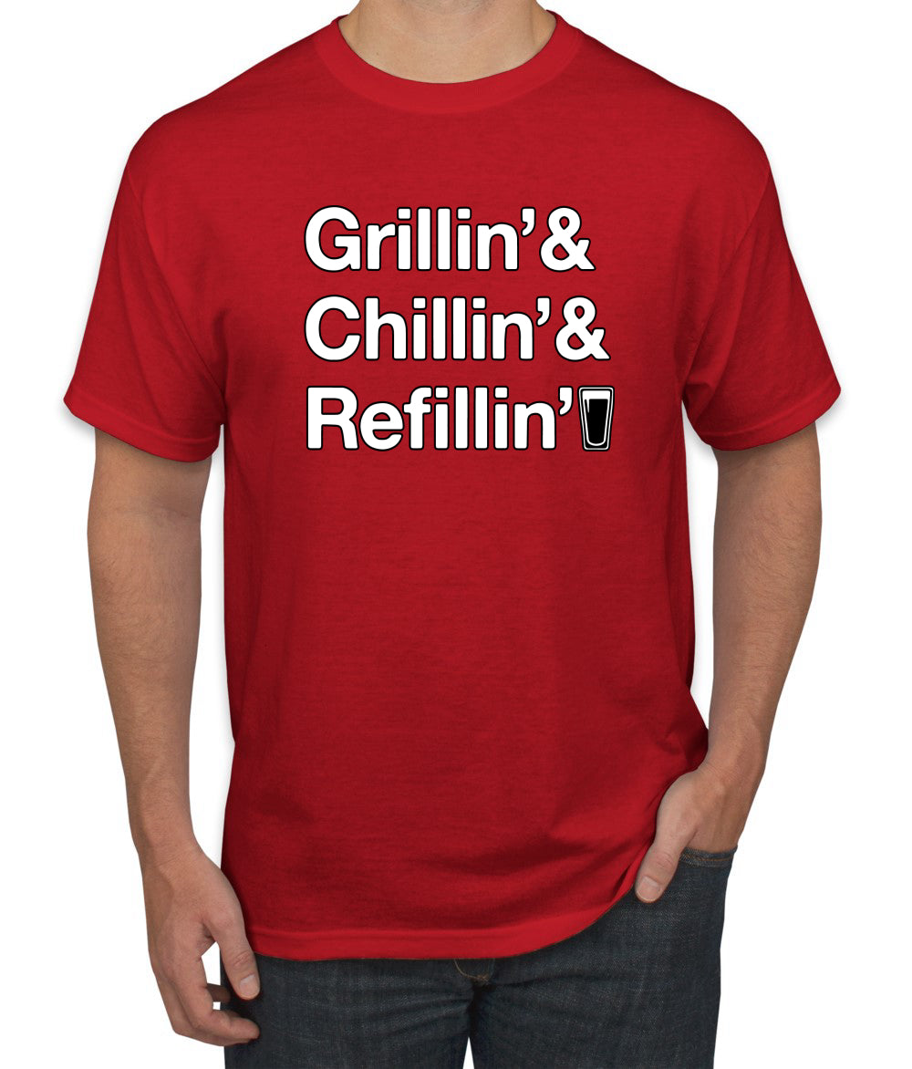 Grillin Chillin and Refillin Funny BBQ Beer Drinking men Graphic T-Shirt