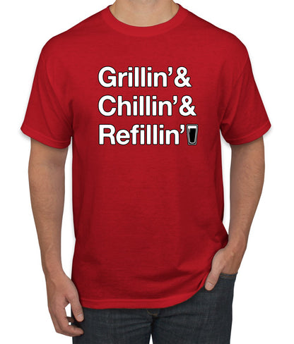 Grillin Chillin and Refillin Funny BBQ Beer Drinking men Graphic T-Shirt