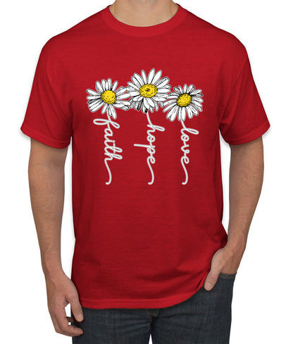 Faith Hope Love Daisy Flower Christian God Religious Inspirational/Christian men Graphic T-Shirt