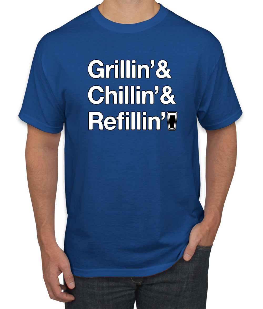Grillin Chillin and Refillin Funny BBQ Beer Drinking men Graphic T-Shirt