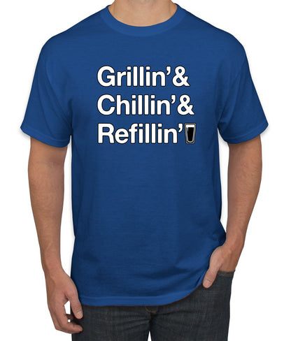 Grillin Chillin and Refillin Funny BBQ Beer Drinking men Graphic T-Shirt