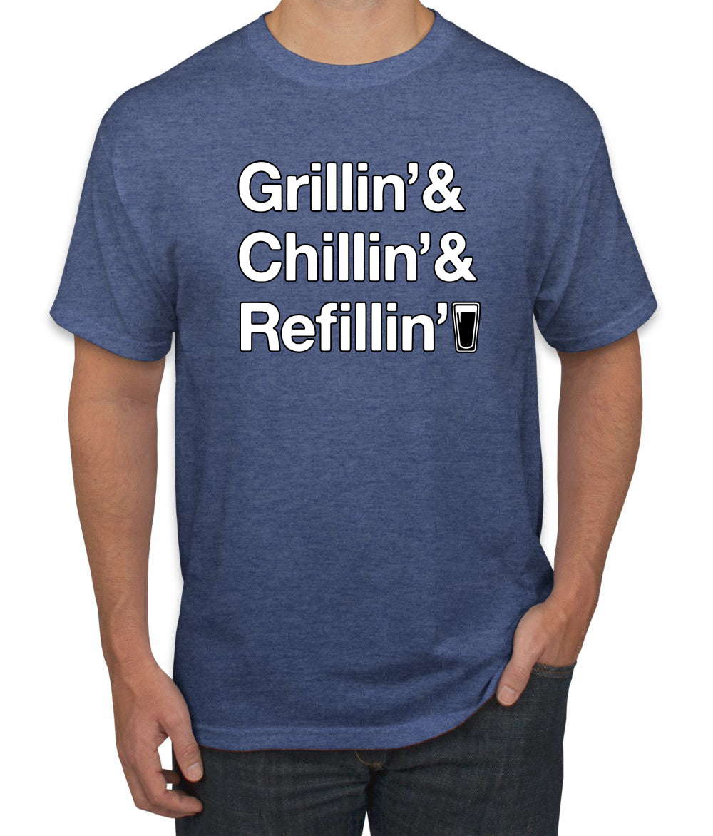 Grillin Chillin and Refillin Funny BBQ Beer Drinking men Graphic T-Shirt