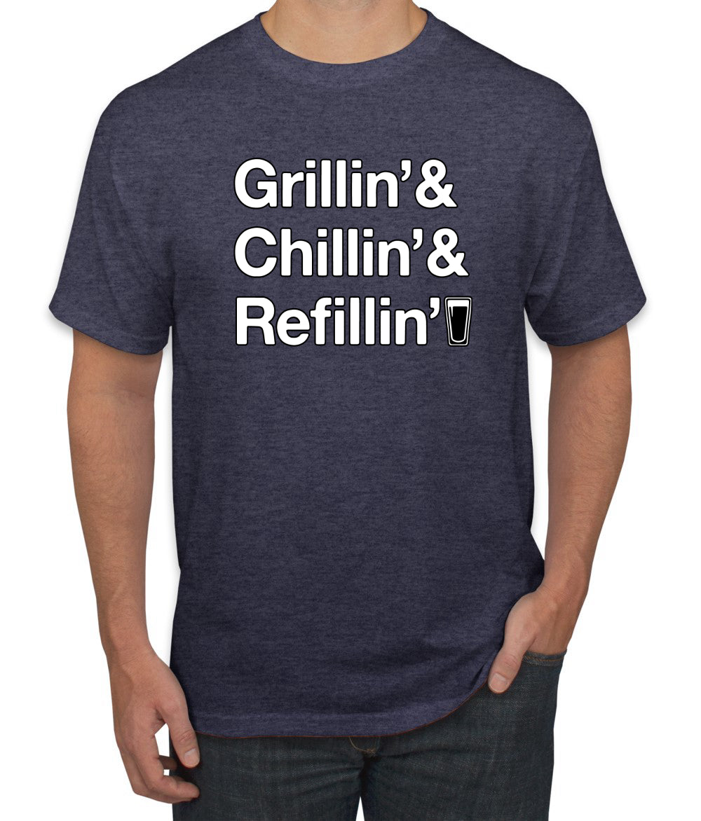 Grillin Chillin and Refillin Funny BBQ Beer Drinking men Graphic T-Shirt