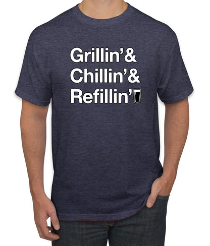 Grillin Chillin and Refillin Funny BBQ Beer Drinking men Graphic T-Shirt
