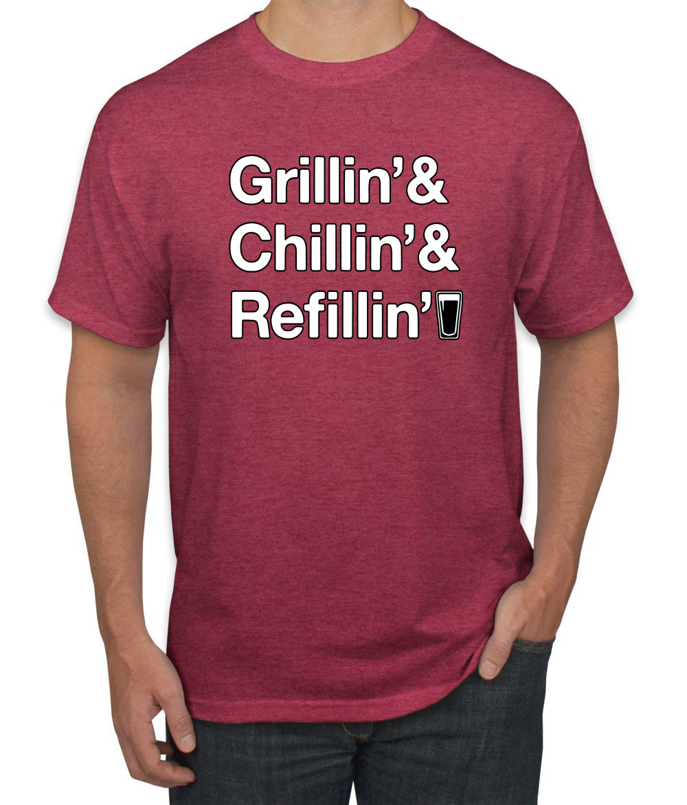 Grillin Chillin and Refillin Funny BBQ Beer Drinking men Graphic T-Shirt